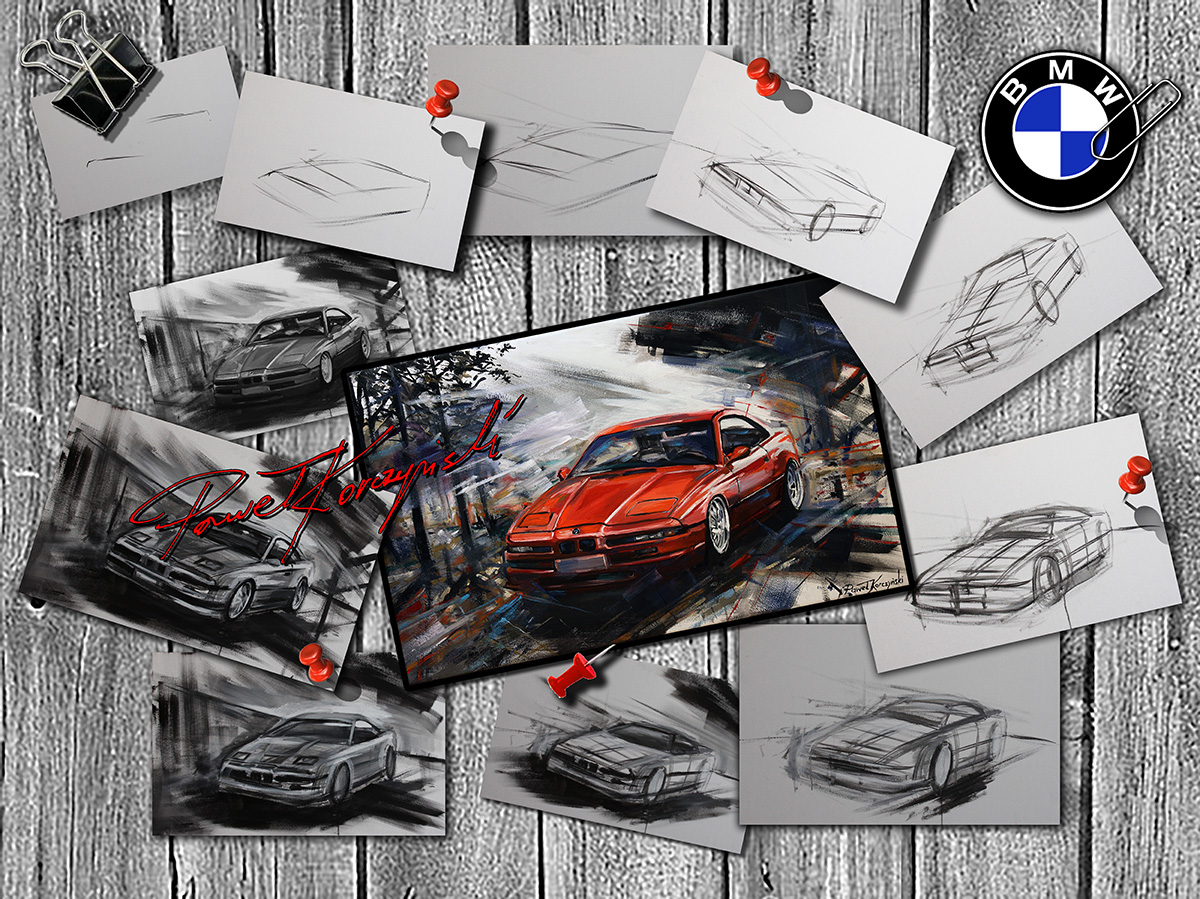 BMW 850 E31 obraz olejny wykonany przez Paweł Korczyński